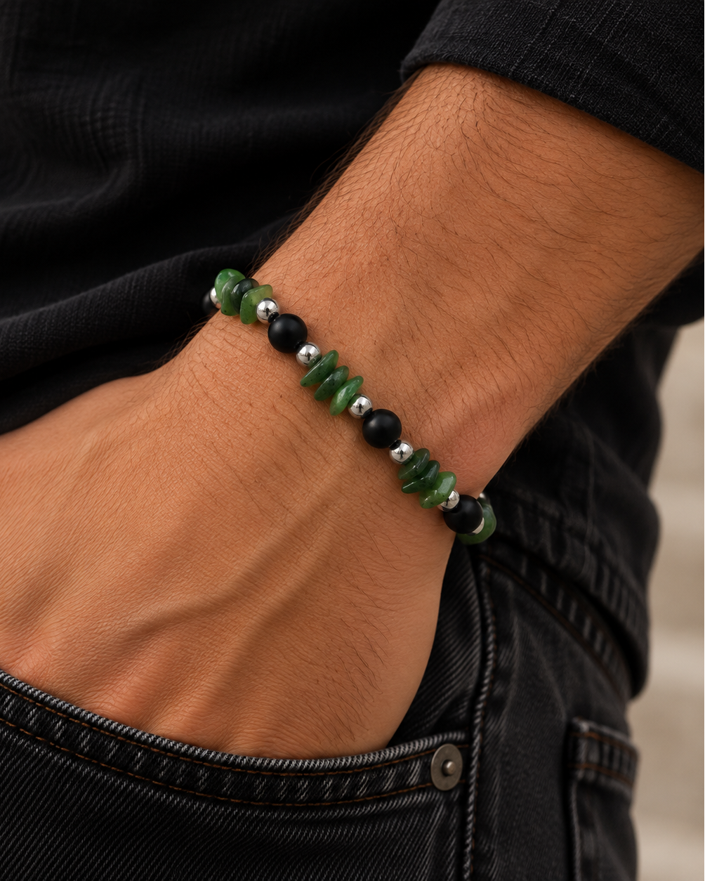 Stone Bracelet - Sølvfarvet/grønt
