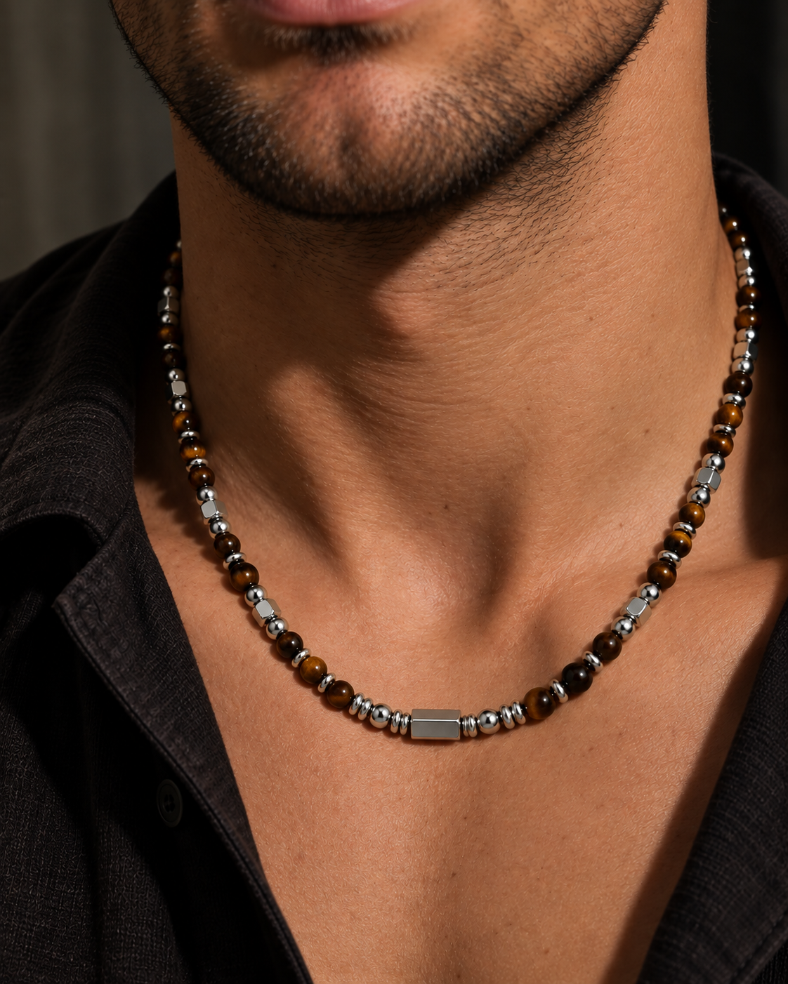 Zayn Necklace - Sølvfarvet/brunt