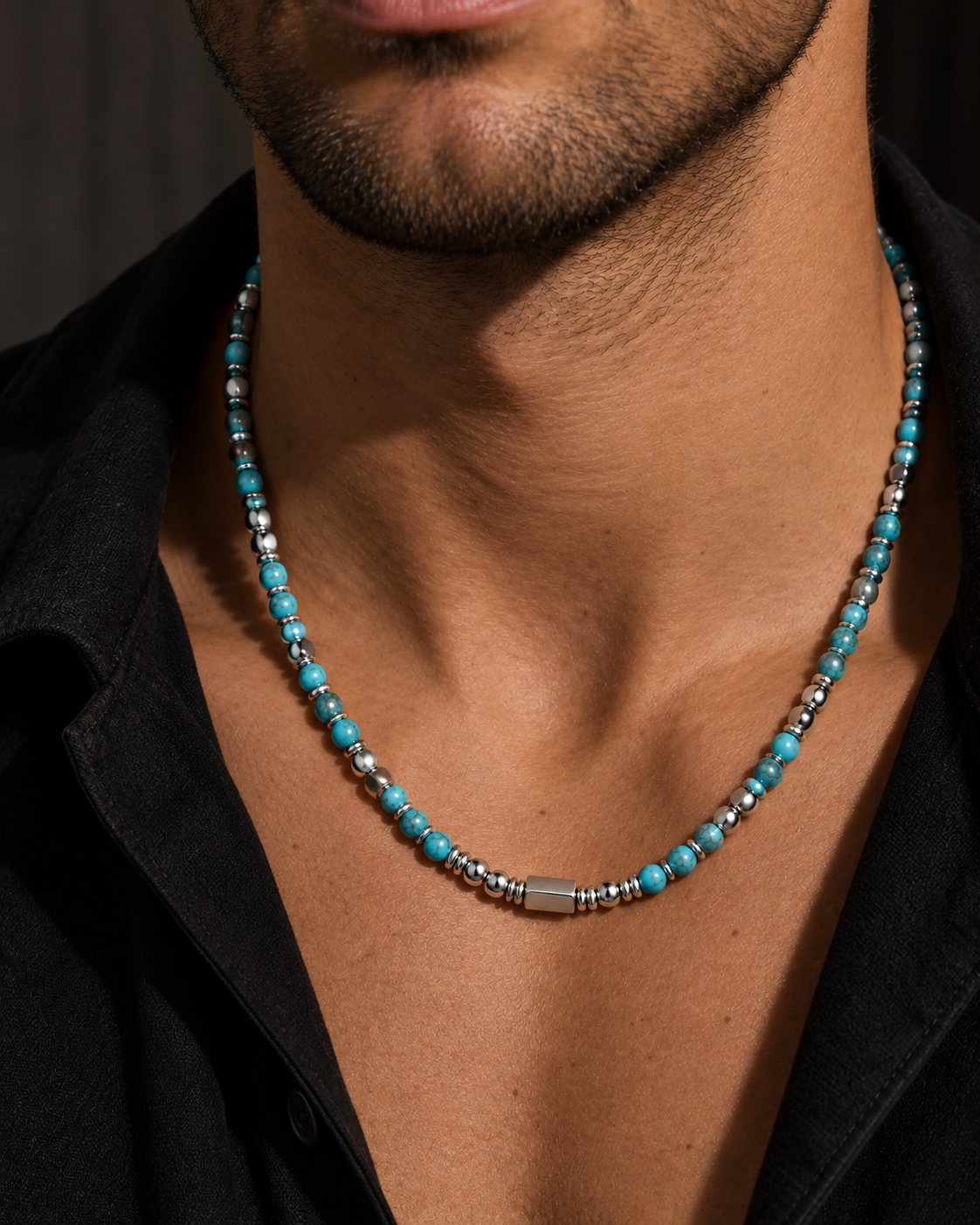 Zayn Necklace - Sølvfarvet/tyrkis