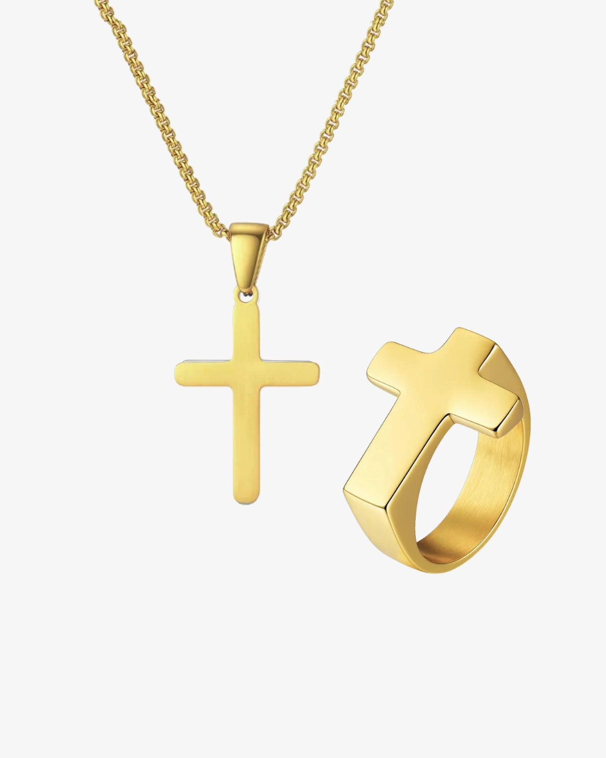 Cross Necklace & Ring Gift Set i forgyldt stål – kors-halskæde og ring