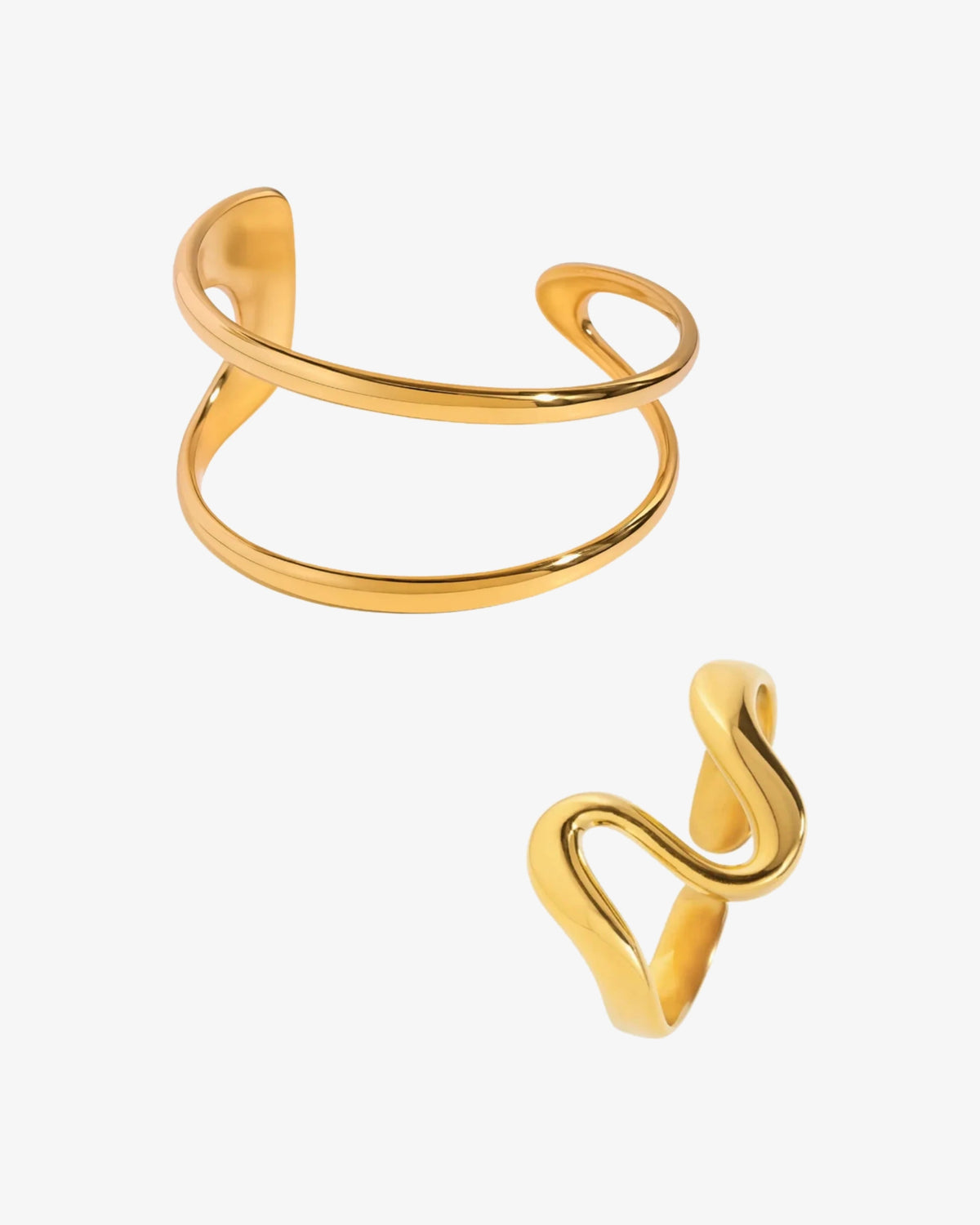 Wave Bangle & Ring Gift Set i forgyldt – armbånd og ring med bølgende design