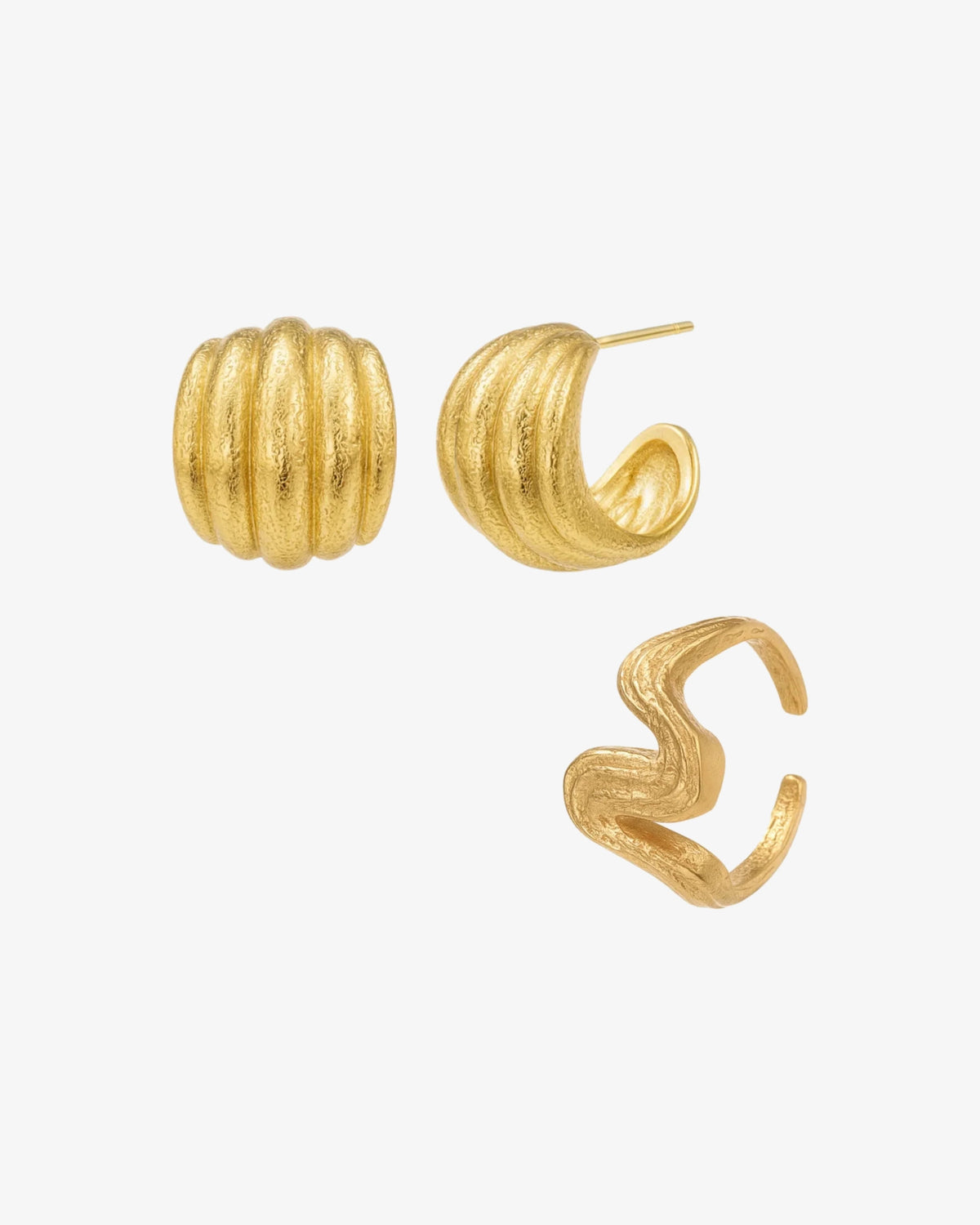 Coil & Current Gift Set med øreringe og ring i forgyldt rustfrit stål