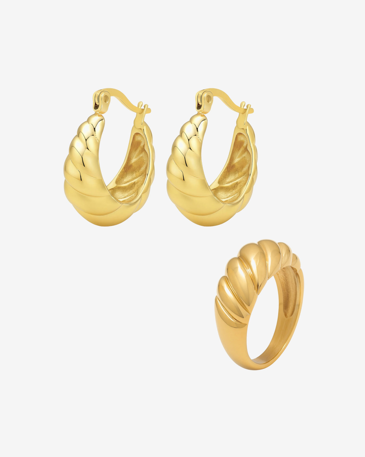 Serra Earrings & Ring Gift Set i forgyldt stål – øreringe og ring med snoet design