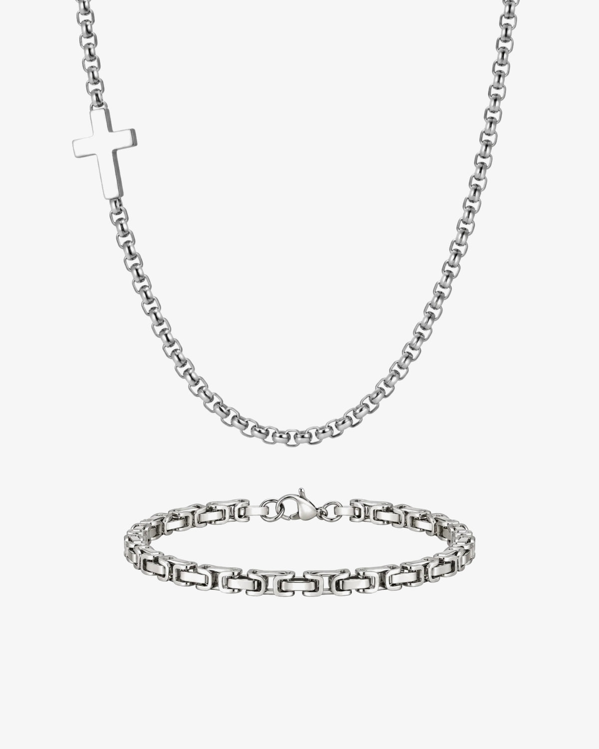 Cruz & Carter Gift Set i sølvfarvet stål – halskæde og armbånd