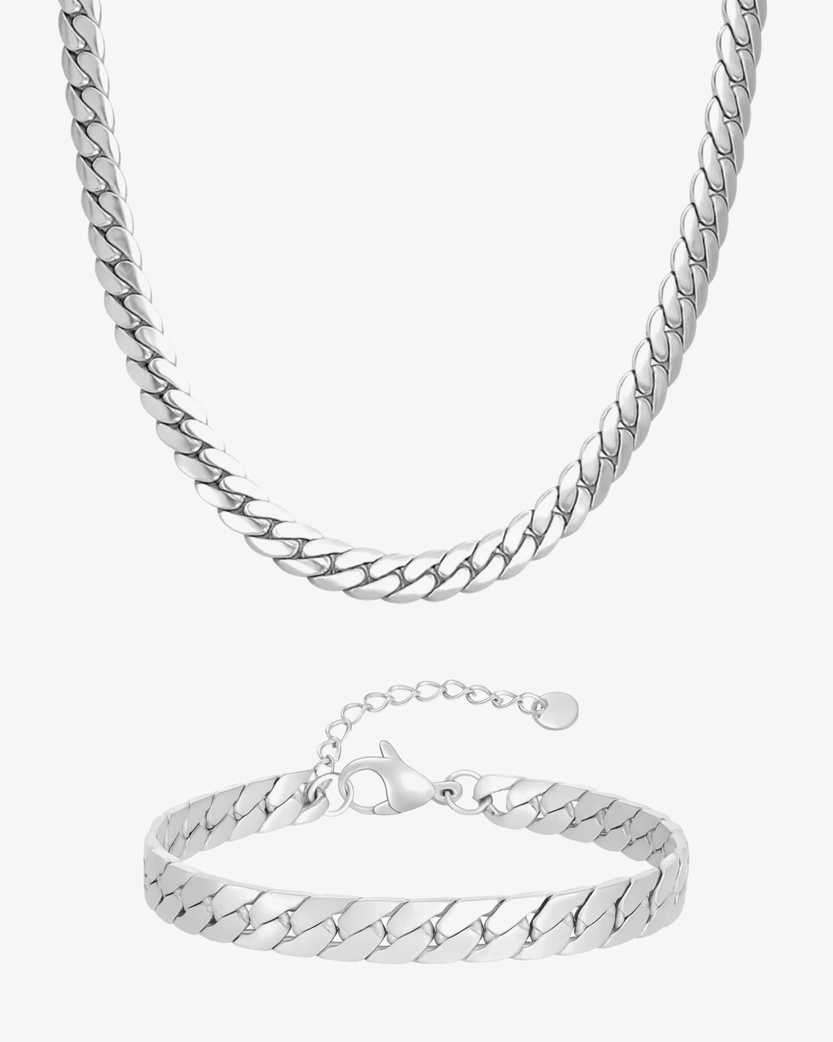 Cuban Necklace & Bracelet Gift Set i sølvfarvet stål – halskæde og armbånd